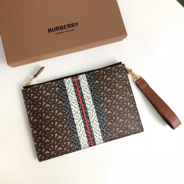 HOT SALE BURBERRY TMONOGRAM STRIPE PRINT E-CANVAS ZIP POUCH