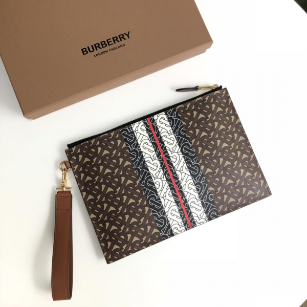 HOT SALE BURBERRY TMONOGRAM STRIPE PRINT E-CANVAS ZIP POUCH