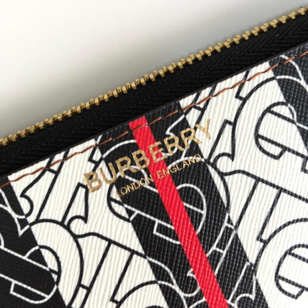 HOT SALE BURBERRY TMONOGRAM STRIPE PRINT E-CANVAS ZIP POUCH