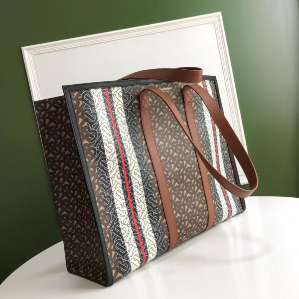 BURBERRY TMONOGRAM STRIPE PRINT E-CANVAS TOE BAG