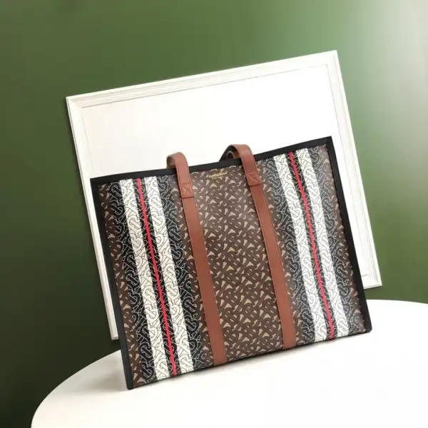 BURBERRY TMONOGRAM STRIPE PRINT E-CANVAS TOE BAG