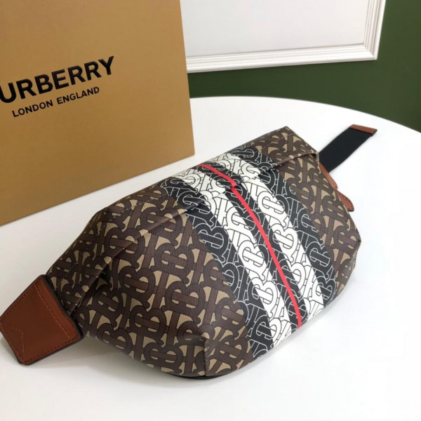 HOT SALE BURBERRY TMONOGRAM STRIPE PRINT E-CANVAS BUM BAG