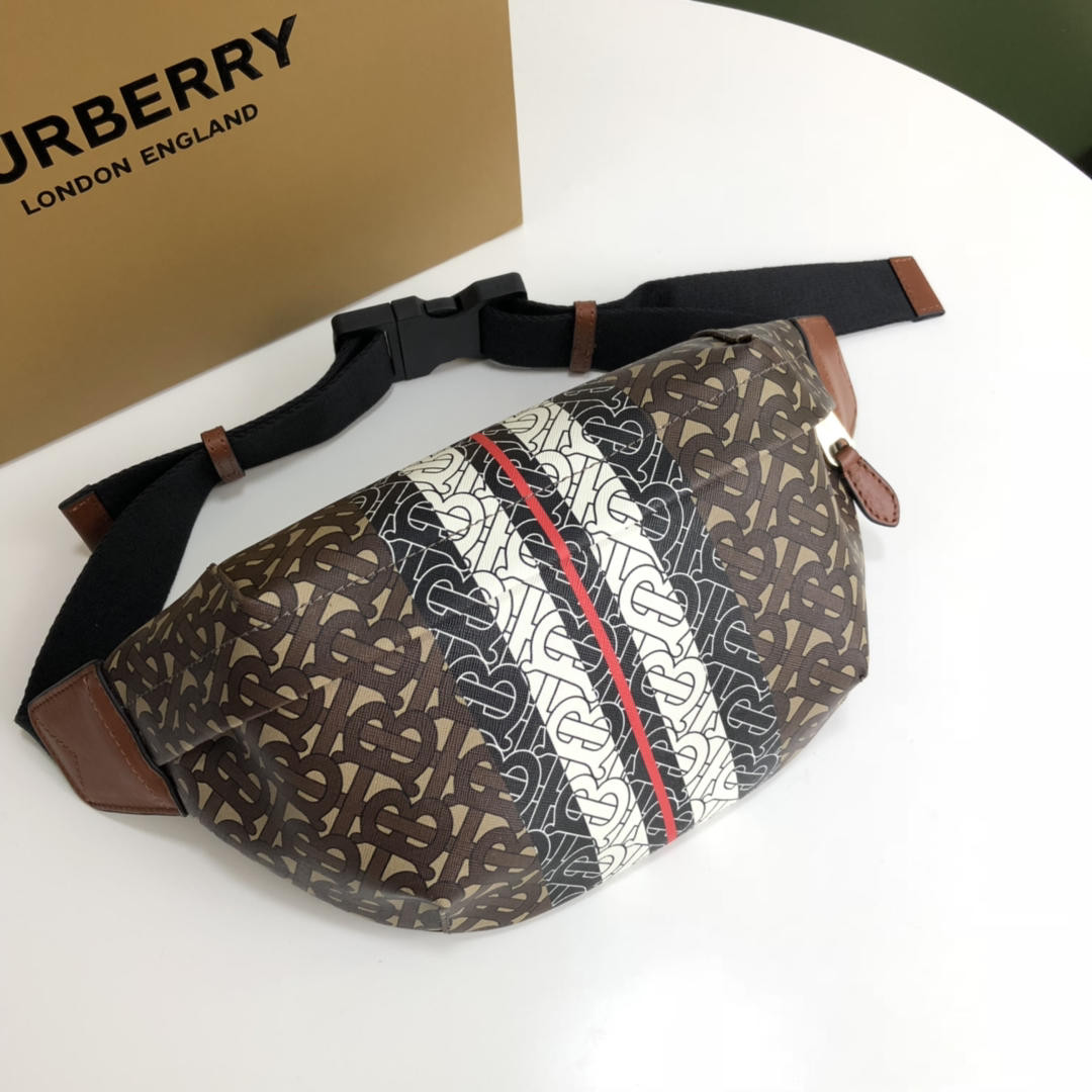 HOT SALE BURBERRY TMONOGRAM STRIPE PRINT E-CANVAS BUM BAG