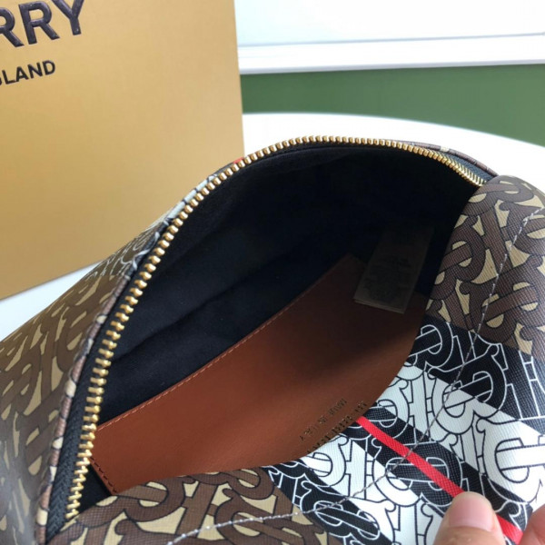 HOT SALE BURBERRY TMONOGRAM STRIPE PRINT E-CANVAS BUM BAG