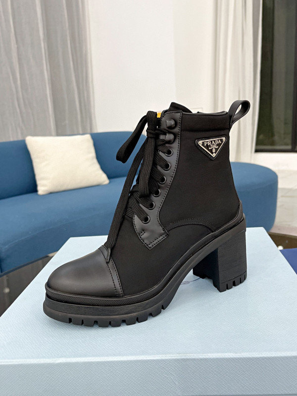 HOT SALE PRADA Brushed leather and nylon laced booties