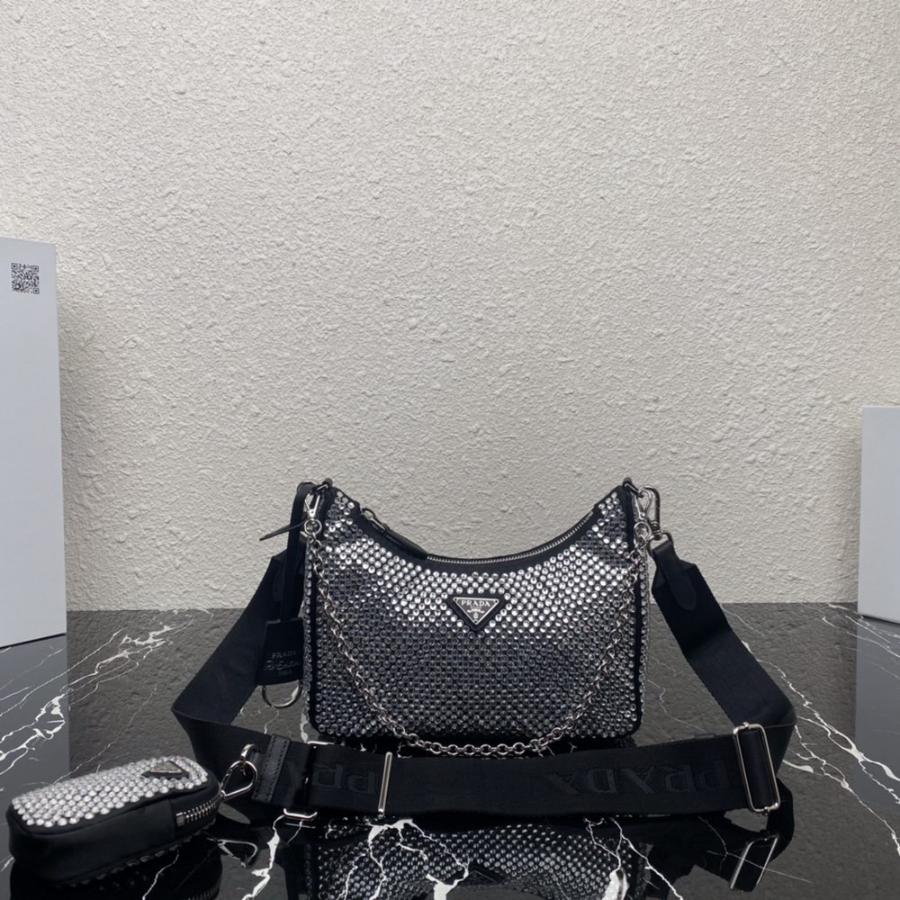 HOT SALE Prada Re-Edition 2005 satin bag with crystals