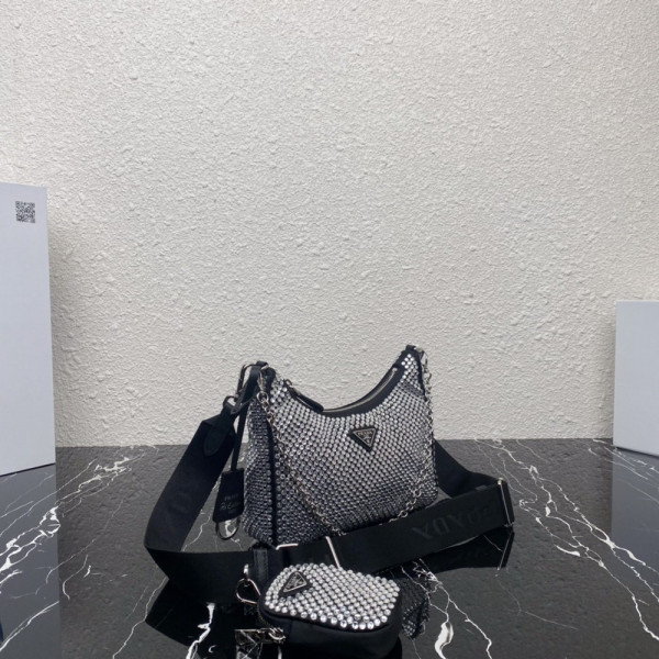 HOT SALE Prada Re-Edition 2005 satin bag with crystals