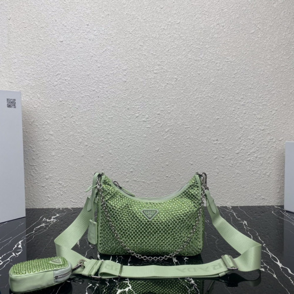 HOT SALE Prada Re-Edition 2005 satin bag with crystals