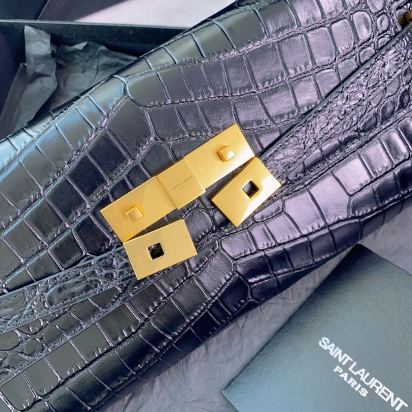 HOT SALE YSL MANHATTAN CLUTCH IN CROCODILE-EMBOSSED LEATHER