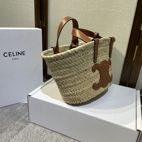 HOT SALE CELIN* TRIOMPHE CELIN* CLASSIC PANIER IN PALM LEAVES AND CALFSKIN