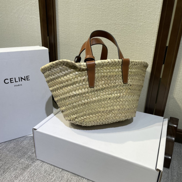 HOT SALE CELIN* TRIOMPHE CELIN* CLASSIC PANIER IN PALM LEAVES AND CALFSKIN