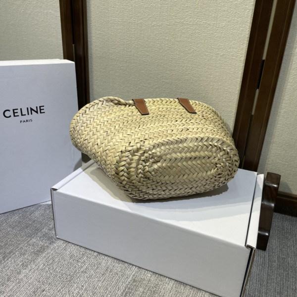 HOT SALE CELIN* TRIOMPHE CELIN* CLASSIC PANIER IN PALM LEAVES AND CALFSKIN