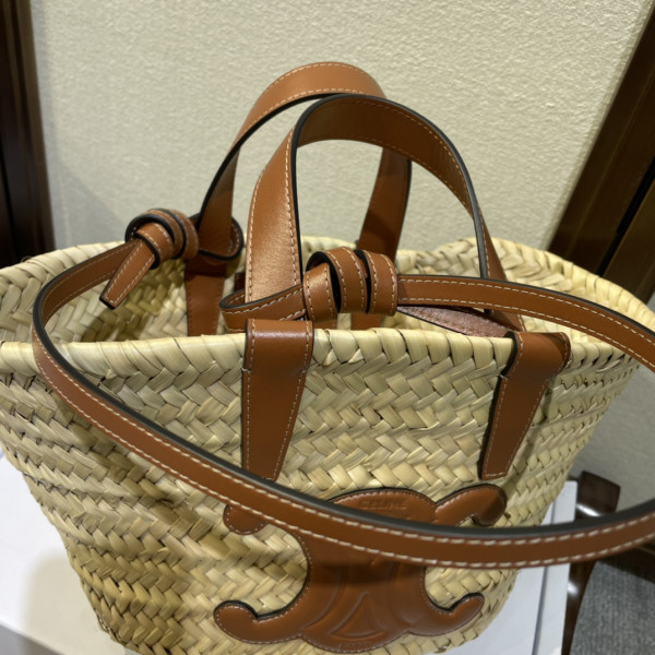 HOT SALE CELIN* TRIOMPHE CELIN* CLASSIC PANIER IN PALM LEAVES AND CALFSKIN