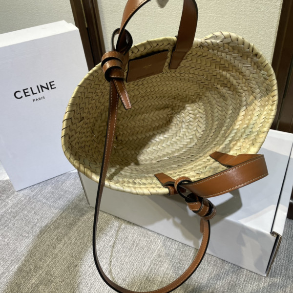 HOT SALE CELIN* TRIOMPHE CELIN* CLASSIC PANIER IN PALM LEAVES AND CALFSKIN