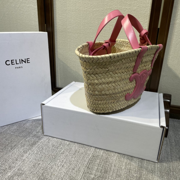 HOT SALE CELIN* TRIOMPHE CELIN* CLASSIC PANIER IN PALM LEAVES AND CALFSKIN