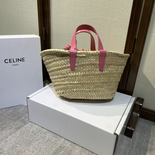 HOT SALE CELIN* TRIOMPHE CELIN* CLASSIC PANIER IN PALM LEAVES AND CALFSKIN