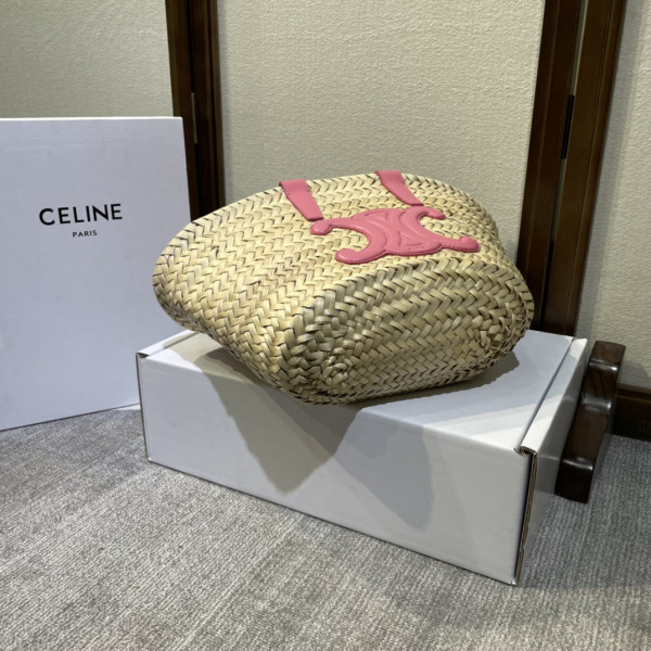 HOT SALE CELIN* TRIOMPHE CELIN* CLASSIC PANIER IN PALM LEAVES AND CALFSKIN