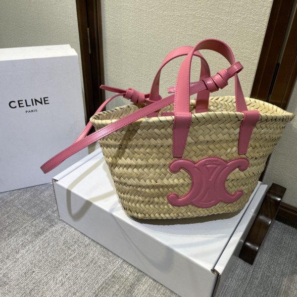 HOT SALE CELIN* TRIOMPHE CELIN* CLASSIC PANIER IN PALM LEAVES AND CALFSKIN