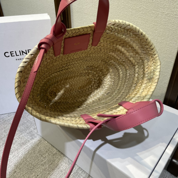 HOT SALE CELIN* TRIOMPHE CELIN* CLASSIC PANIER IN PALM LEAVES AND CALFSKIN