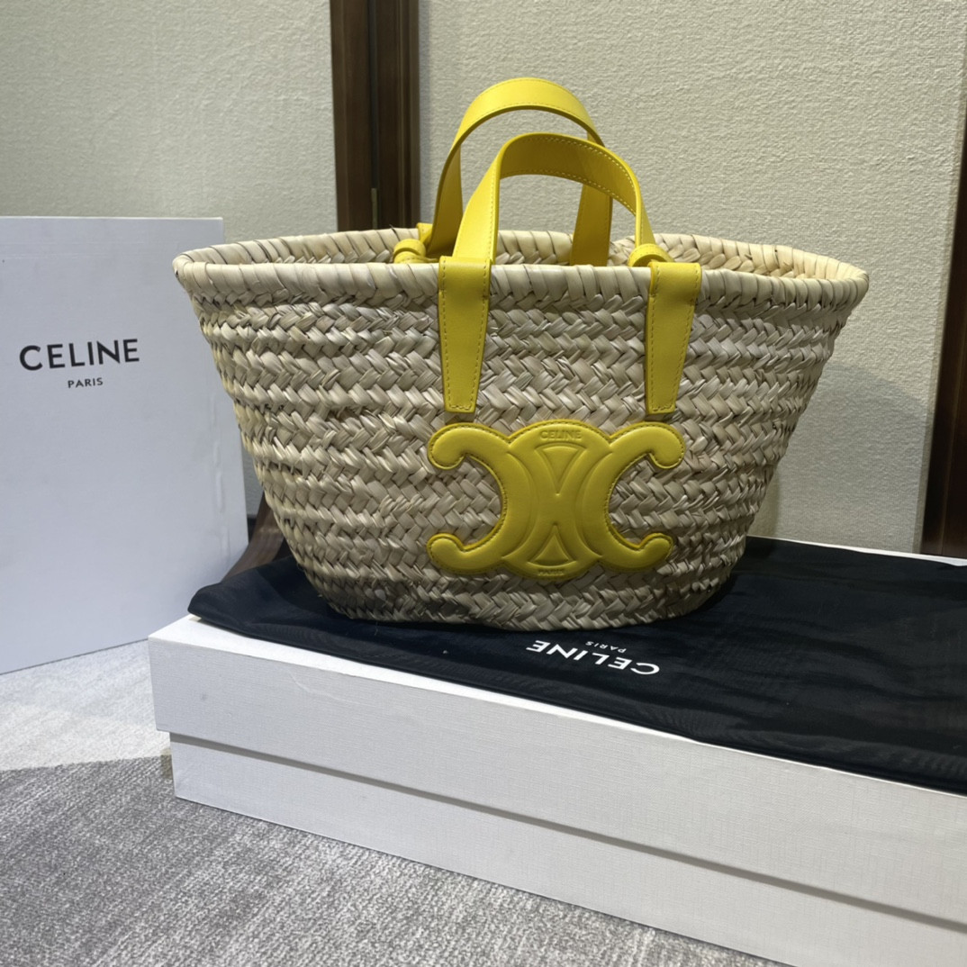 HOT SALE CELIN* TRIOMPHE CELIN* CLASSIC PANIER IN PALM LEAVES AND CALFSKIN