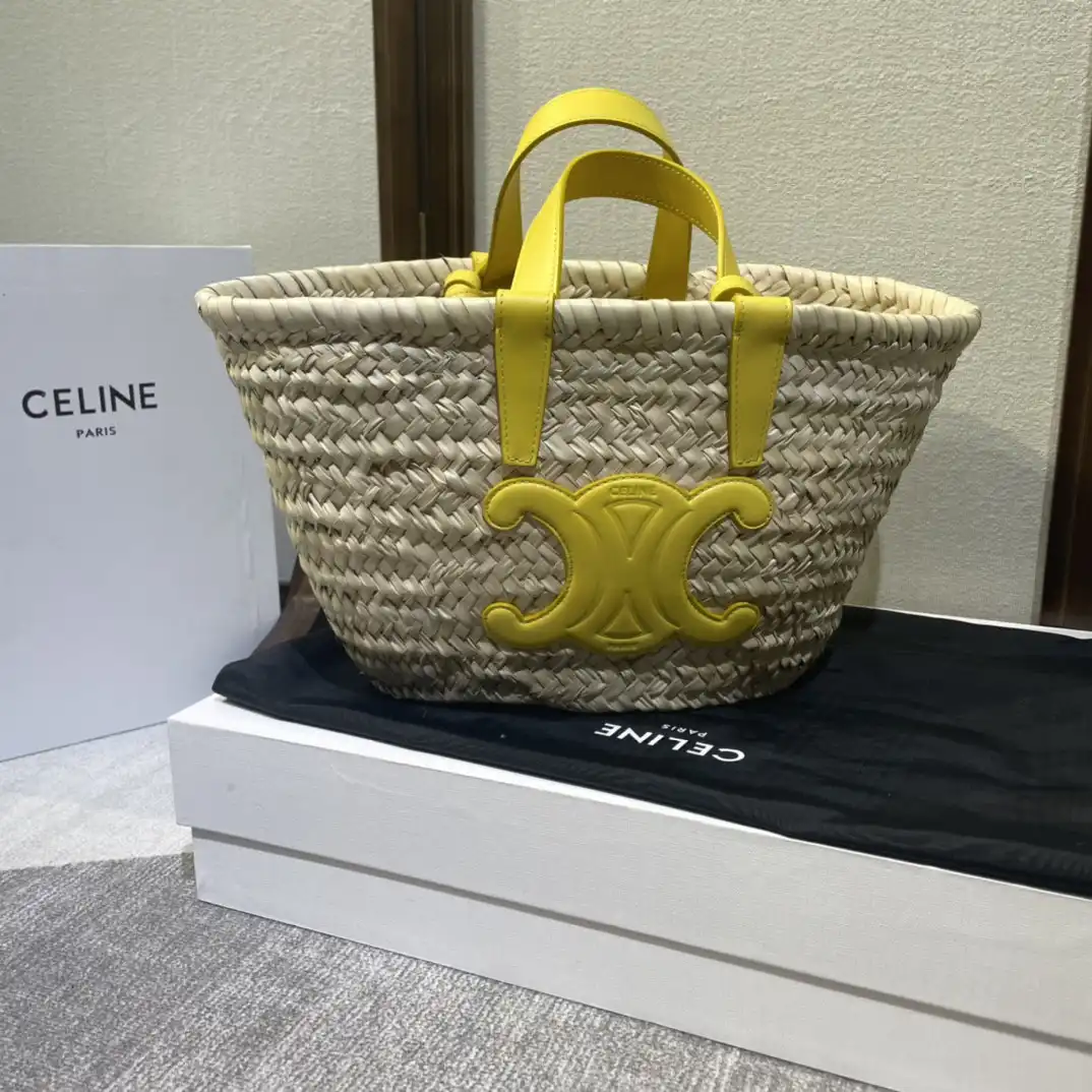 CELIN* TRIOMPHE CELIN* CHANELASSIC PANIER IN PALM LEAVES AND CALFSKIN