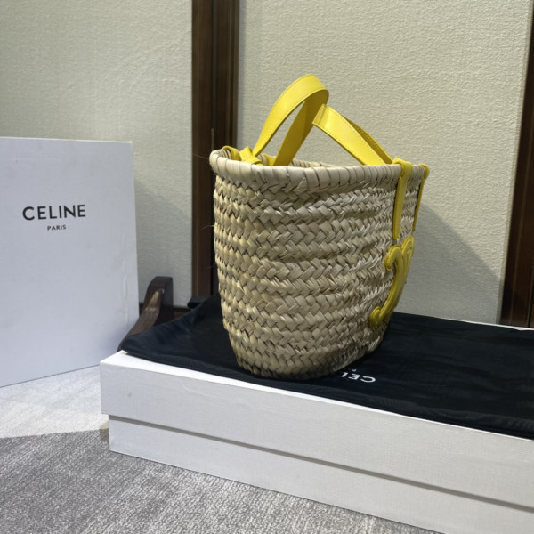 HOT SALE CELIN* TRIOMPHE CELIN* CLASSIC PANIER IN PALM LEAVES AND CALFSKIN