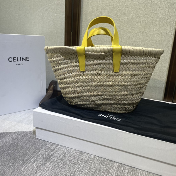 HOT SALE CELIN* TRIOMPHE CELIN* CLASSIC PANIER IN PALM LEAVES AND CALFSKIN