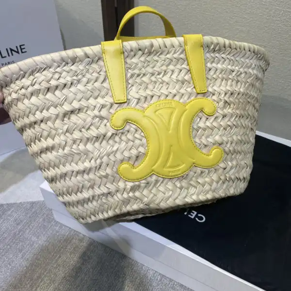 CELIN* TRIOMPHE CELIN* CHANELASSIC PANIER IN PALM LEAVES AND CALFSKIN