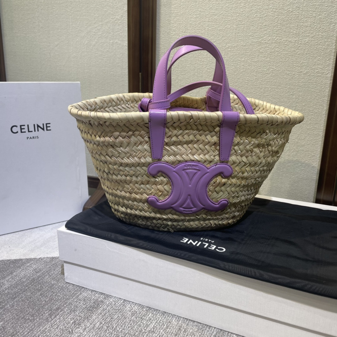 HOT SALE CELIN* TRIOMPHE CELIN* CLASSIC PANIER IN PALM LEAVES AND CALFSKIN