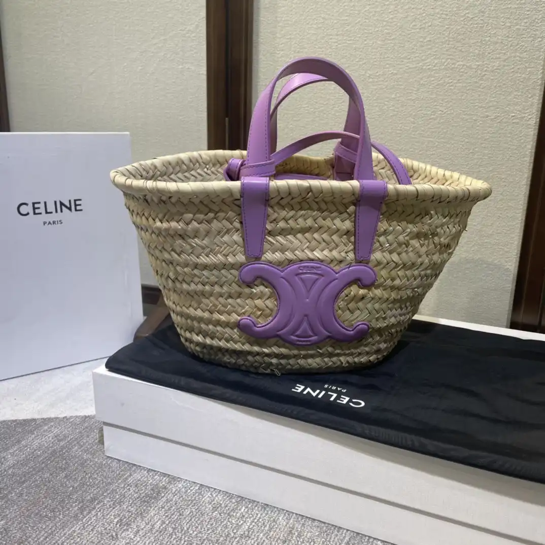 CELIN* TRIOMPHE CELIN* CLASSIC PANIER IN PALM LEAVES AND CALFSKIN