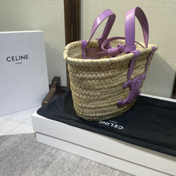 HOT SALE CELIN* TRIOMPHE CELIN* CLASSIC PANIER IN PALM LEAVES AND CALFSKIN