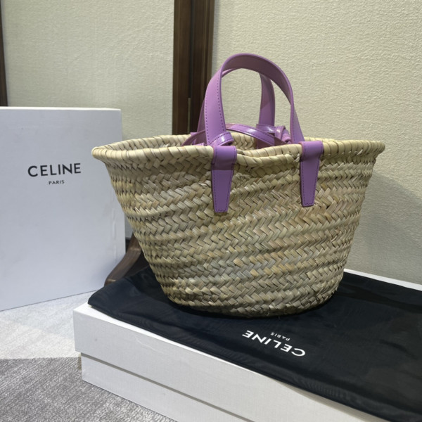 HOT SALE CELIN* TRIOMPHE CELIN* CLASSIC PANIER IN PALM LEAVES AND CALFSKIN