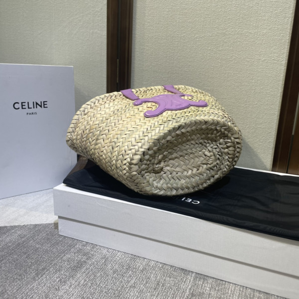 HOT SALE CELIN* TRIOMPHE CELIN* CLASSIC PANIER IN PALM LEAVES AND CALFSKIN