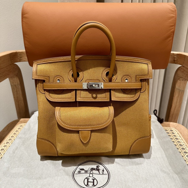 HOT SALE HERMES Cargo Birkin Bag Canvas and Swift 25