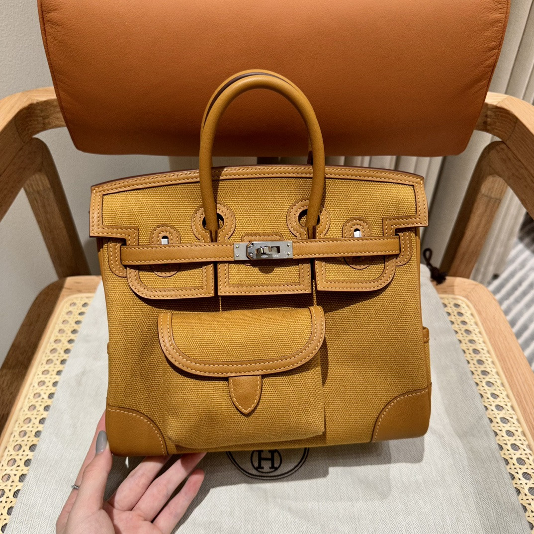 HOT SALE HERMES Cargo Birkin Bag Canvas and Swift 25