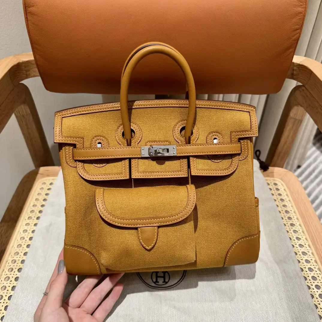 HERMES Cargo Birkin Bag Canvas and Swift 25