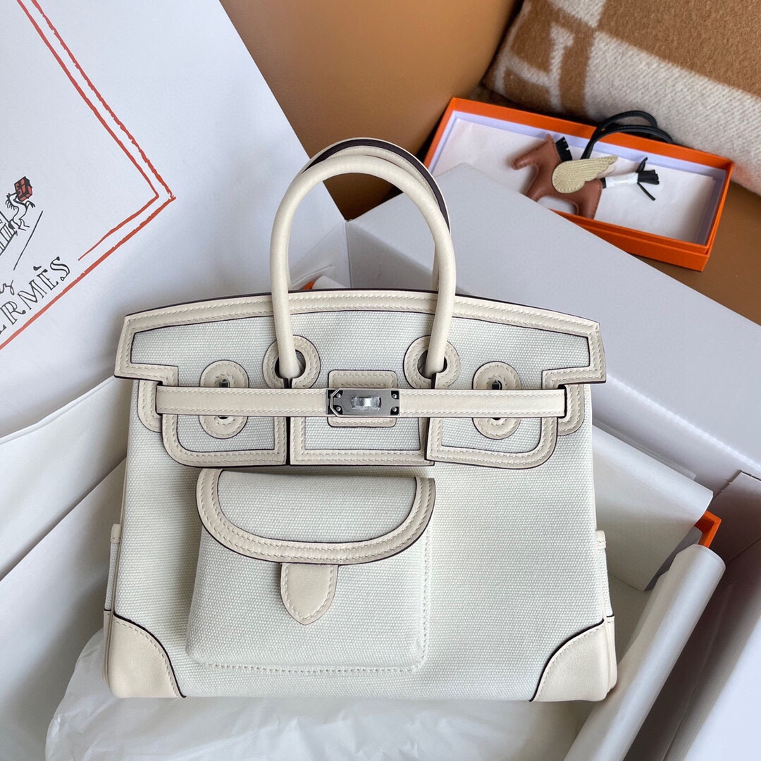 HOT SALE HERMES Cargo Birkin Bag Canvas and Swift 25