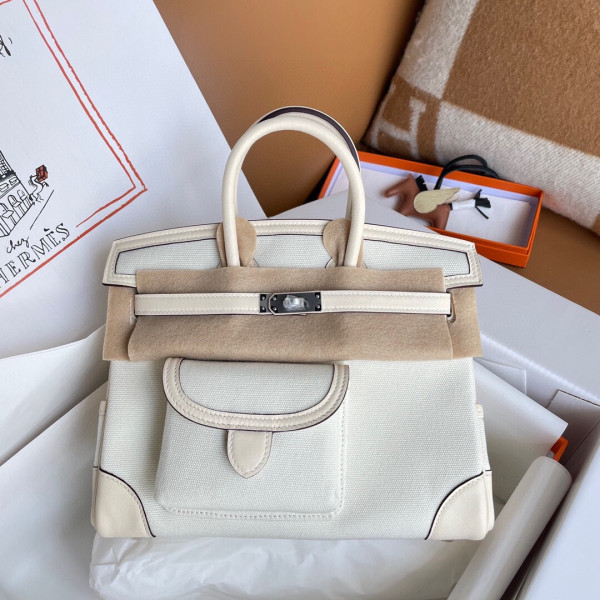 HOT SALE HERMES Cargo Birkin Bag Canvas and Swift 25