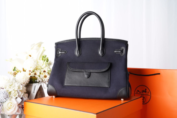 [FREE SHIPPING] HERMES Cargo Birkin Bag Canvas and Swift 35