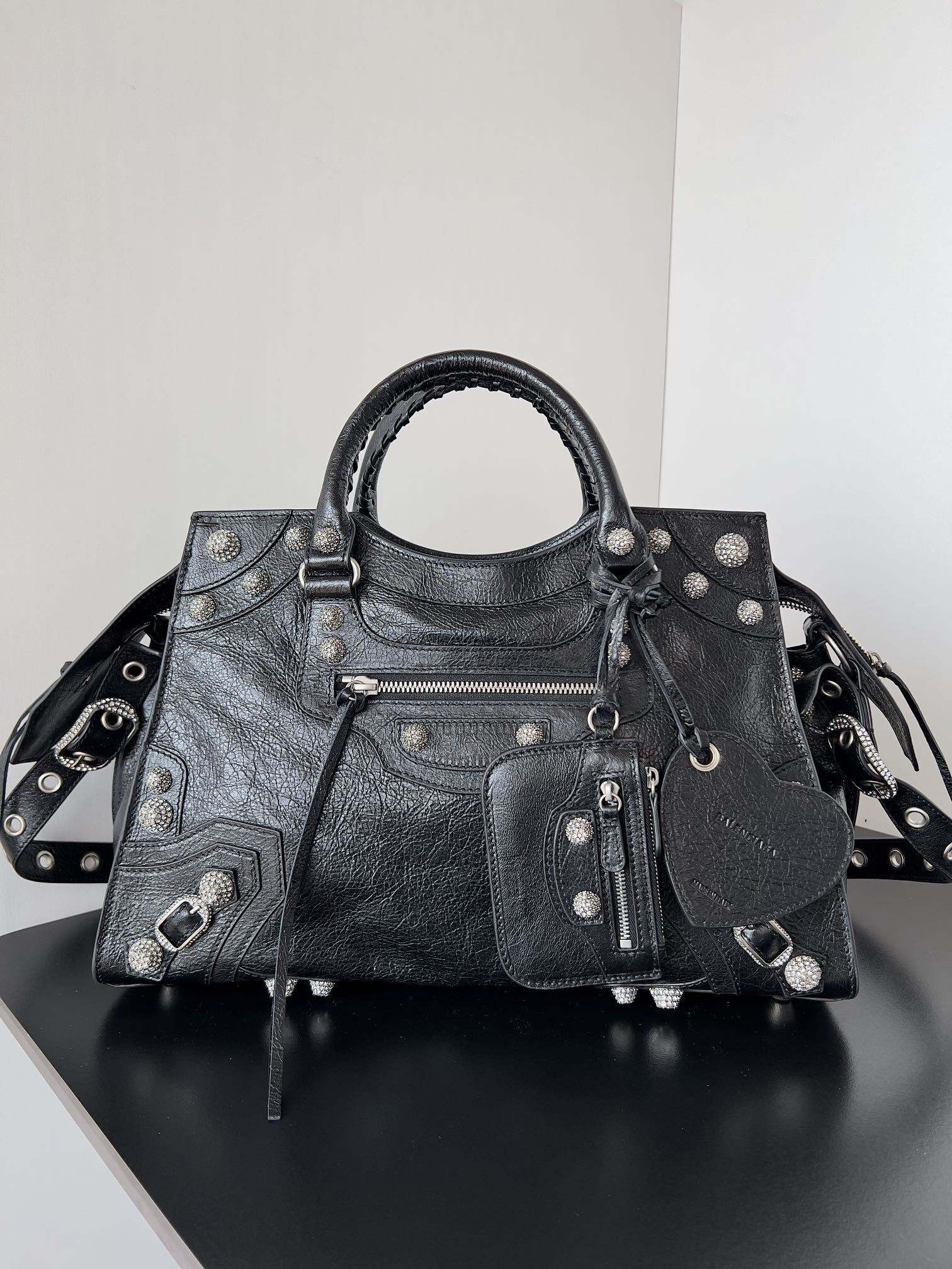 HOT SALE BALENCIAGA WOMEN'S NEO CAGOLE CITY HANDBAG WITH RHINESTONES