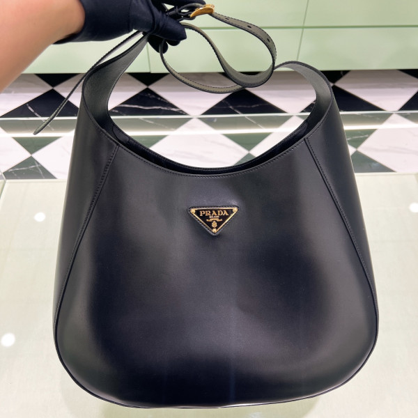 HOT SALE PRADA Large leather shoulder bag with topstitching