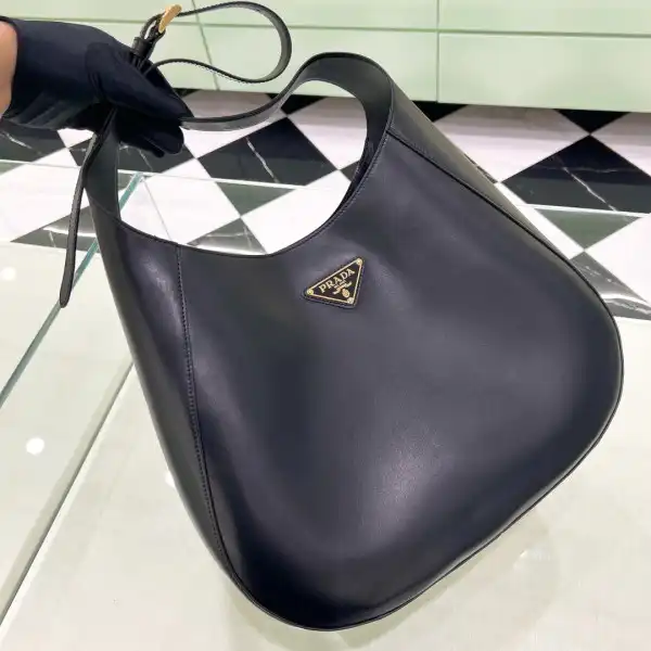 PRADA Large leather shoulder bag with topstitching