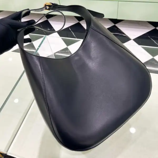 PRADA Large leather shoulder bag with topstitching