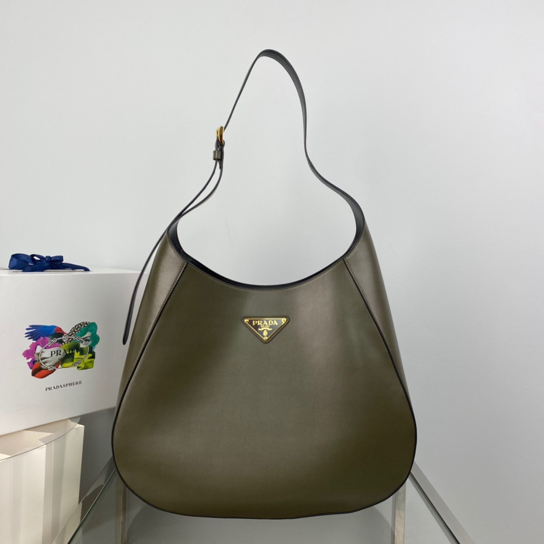 HOT SALE PRADA Large leather shoulder bag with topstitching