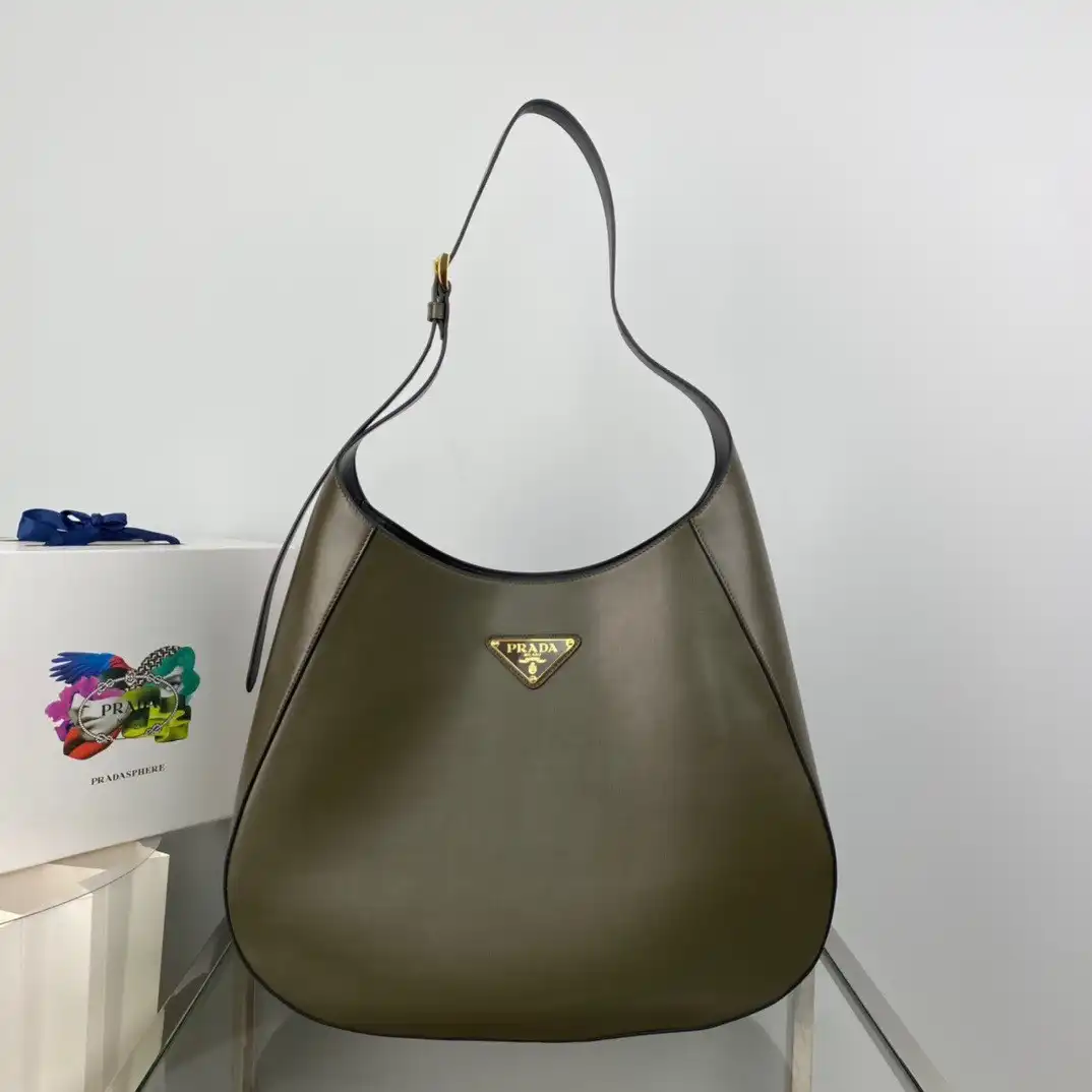 PRADA Large leather shoulder bag with topstitching