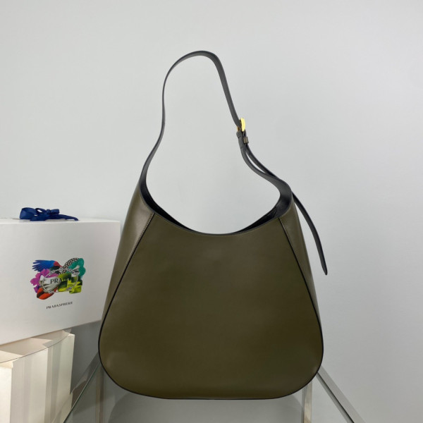 HOT SALE PRADA Large leather shoulder bag with topstitching