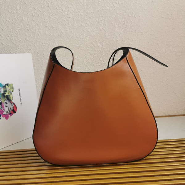 HOT SALE PRADA Large leather shoulder bag with topstitching