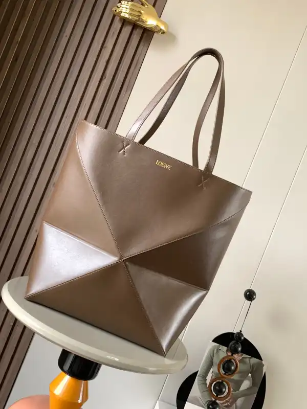 Lowee Puzzle Fold Tote in shiny calfskin