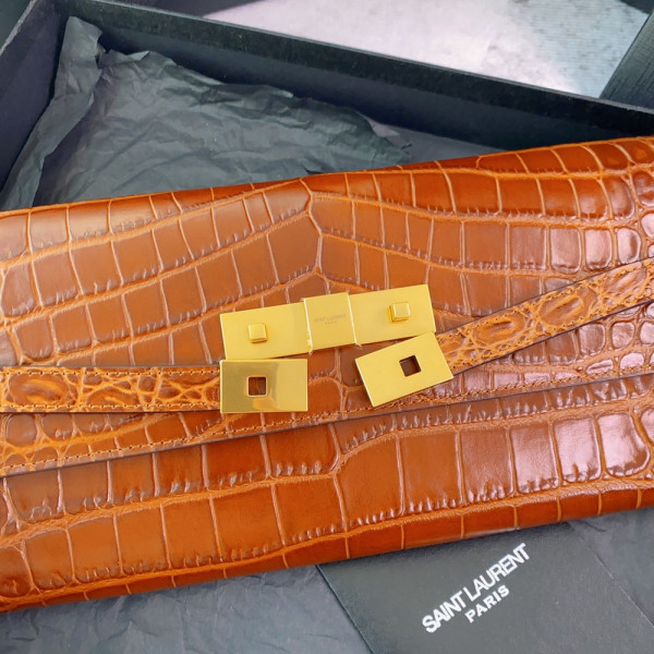 HOT SALE YSL MANHATTAN CLUTCH IN CROCODILE-EMBOSSED LEATHER