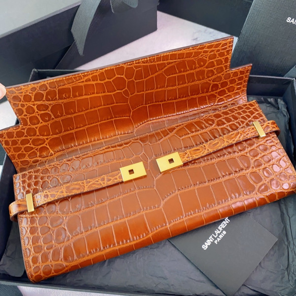 HOT SALE YSL MANHATTAN CLUTCH IN CROCODILE-EMBOSSED LEATHER